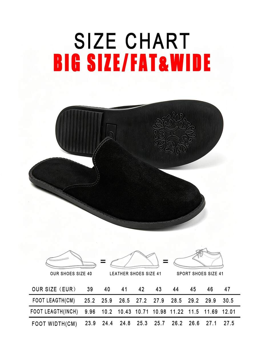 Men's Plus Size Oversized Suede Half-Slipper, Simple Backless Design, Easy Slip-On, Soft Upper Fits Foot Shape