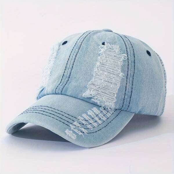 Vintage Washed Distressed Denim Baseball Cap, Unisex Distressed Design Adjustable Dad Hat, Casual Street Style Sun Hat