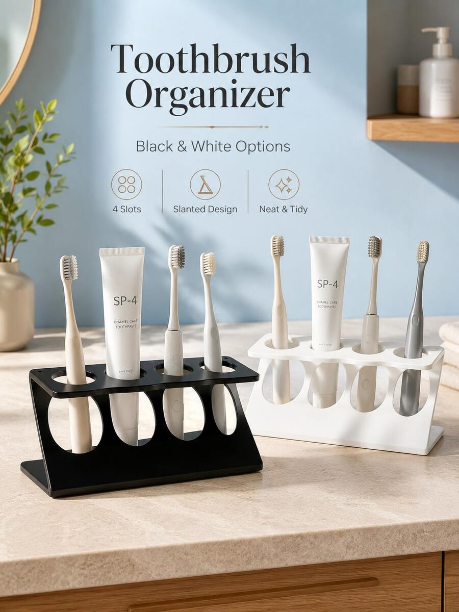 Multifunctional Bathroom Organizer-A 2-In-1 Toothbrush And Draining Rack. This Countertop Stand For Toothpaste And Dental Accessories Is Suitable For Both Bathrooms And Kitchens, Combining Stylish Design With Practicality.