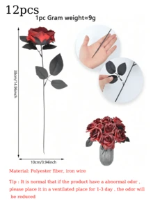 1pc Dark Red Artificial Rose Stem, For Halloween Home Decor - Black and Red - View 14