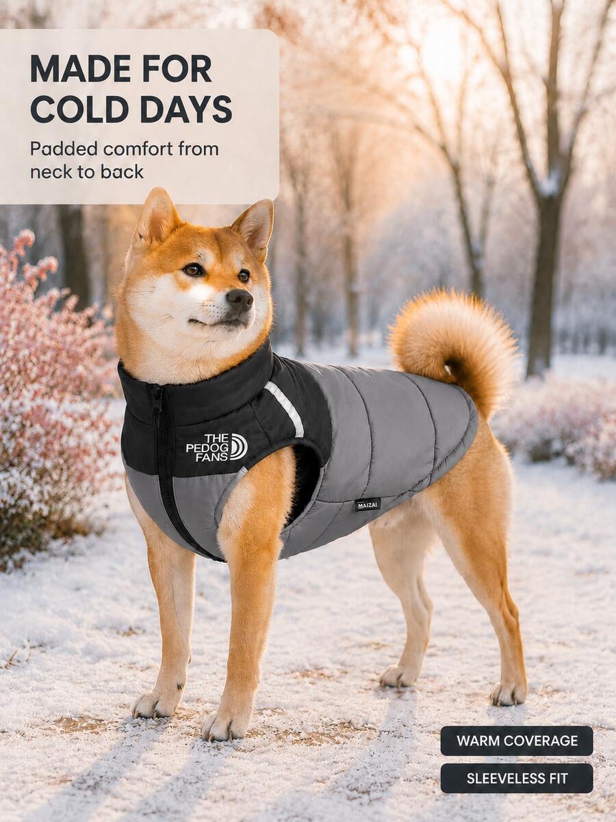Winter Quilted Dog Vest, Sleeveless Warm Dog Clothes With Leash D‑Ring, Reflective Zipper Dog Jacket, Stand‑Collar Drawstring‑Adjustable Pet Apparel For Small, Medium And Large Dogs For Outdoor Trips - Grey - View 1