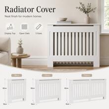 Royalswill White Radiator Cover, Modern MDF Vertical Slats Radiator Cabinet With Top Shelf, Wooden Radiator Heater Cover For Living Room, Bedroom & Hallway, 3 Sizes - White - View 2