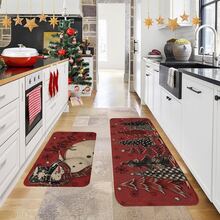 1/2/3pcs Christmas Theme Kitchen Rug, Flannel Kitchen Rug Comfortable Soft Absorbent Non-Slip Machine Washable With Non-Slip Backing Suitable For Multiple Scenes Entrance Living Room Bedroom Kitchen Dining Room Bathroom Laundry Room Hallway Christmas Holiday Decoration Home Mat - Multicolor - View 2