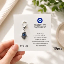15pcs | Blue Eye Guardian Lucky Palm Keychain, Exquisite Amulet Pendant, Suitable For Backpack, Keys, Wallet Decoration, Symbolizing Peace And Good Fortune, Birthday, Graduation, Holiday Gift For Friends And Family - Evil Eye Palm Charm - View 7