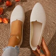 Women's Pointed Flat Bottomed Single Kick Shoes, Knitted Material, New Spring 2026 Model, Suitable For Daily Commuting - White - View 5