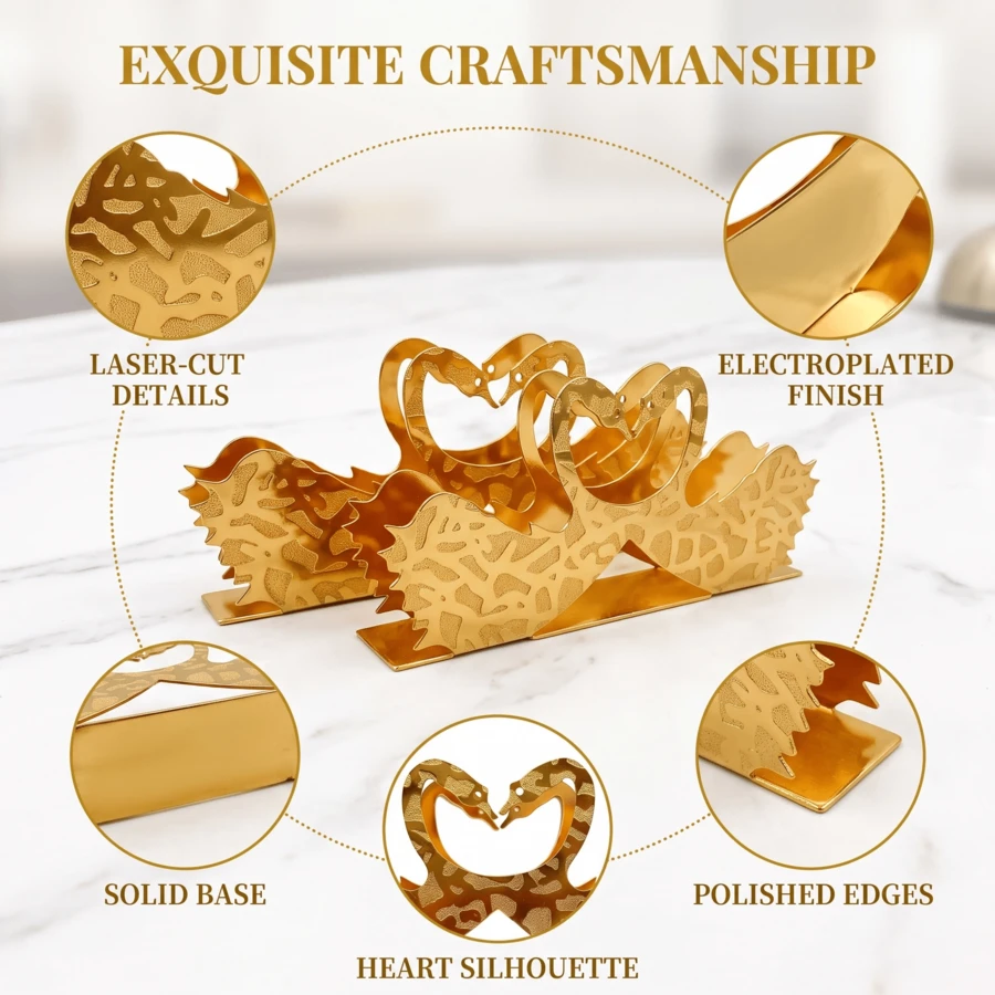 1pc Gold-Plated Stainless Steel Napkin Holder, Swan Shaped Desktop Napkin Storage Rack, Decorative Table Centerpiece, Suitable For Dining Table, Wedding Party - 1PC - View 1