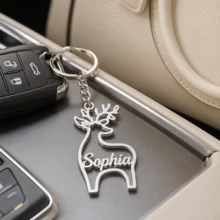 Custom Name Reindeer Keychain, Personalized Christmas Key Chain, Holiday Vacation Bag Charm, Custom Keychain, Customizable 2026 Christmas Gift - Silver - View 7