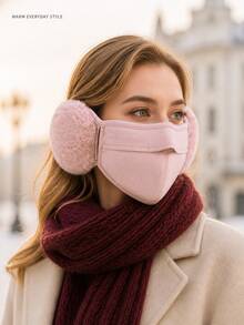 Masker Wajah Musim Dingin Hangat Wanita dari Bahan Fleece dengan Penutup Telinga Lembut, Masker Wajah Tahan Angin yang Dapat Diatur, Cocok untuk Bersepeda, Bepergian, dan Aktivitas Luar Ruangan - alat penutup telinga - View 5