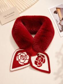 1pc Women's Knitted Fuzzy Neck Warmer, Paired With Fishtail Ribbon Splice Design, Suitable For Autumn/Winter Daily Warmth - Khaki - View 11