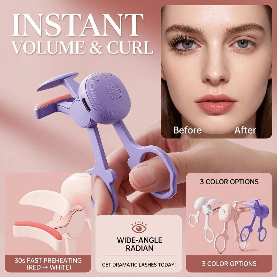Electric Heated Eyelash Curler, 3 Adjustable Temperature Settings Suitable For All Eyelash Types, 30s Rapid Preheating, 24h Long-Lasting Natural Curl, USB Rechargeable Portable Makeup Tool, Instant Eye Makeup Enhancement
