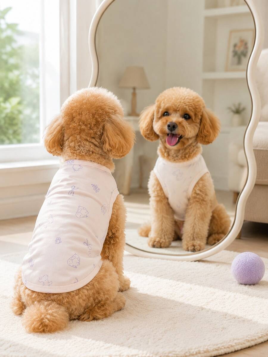 Breathable Cute Dog Vest With Rabbit Print, Suitable For Cats And Small To Medium Dogs, Shedding Prevention And Sun Protection, For Indoor And Outdoor Use - Apricot - View 1