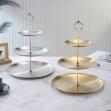 1pc Stainless Steel Multi-Layer Home Storage Tray, Nordic Style Dessert Stand, Afternoon Tea Snack Plate, Luxury Party Decoration - Multicolor - View 3
