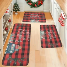 1/2/3pcs Christmas Theme Kitchen Rugs, Flannel Kitchen Rugs, Soft Comfortable Absorbent Non-Slip Machine Washable With Backing, Multi-Functional Home Floor Mats Suitable For Doorway, Living Room, Bedroom, Kitchen, Dining Room, Bathroom, Laundry Room, Entryway And Christmas Holiday Decoration - Multicolor - View 4