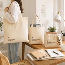 5-PCS Canvas Shoulder Tote Bag, Minimal Plain Shopper Bag For Books, Documents And Daily Essentials - Apricot - View 4