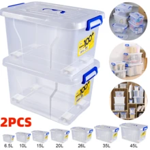 2PCS Transparent Plastic Storage Boxes With Lids, 7 Sizes Stackable Organizer Containers For Closet, Kitchen, Office, Durable Clear Storage Bins For Home, Bedroom Closet And Food Pantry - View 1