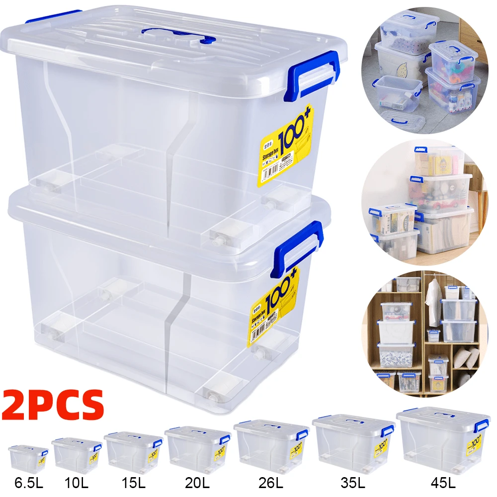 2PCS Transparent Plastic Storage Boxes With Lids, 7 Sizes Stackable Organizer Containers For Closet, Kitchen, Office, Durable Clear Storage Bins For Home, Bedroom Closet And Food Pantry - View 1