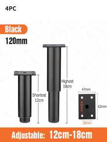 4 buah Kaki Furnitur yang Dapat Diatur, Baja Canai Dingin, Hitam Putih, Pengganti Kaki Meja, Kabinet, Sofa, Kaki Logam, Perlengkapan Furnitur. - MultiWarna - View 14