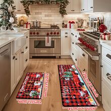 1/2/3pcs Christmas Theme Kitchen Rug, Flannel Kitchen Mat With Red And Black Plaid Pattern, Snowflake, Reindeer, Christmas Tree Decor, Soft Comfortable Absorbent Non-Slip, Machine Washable With Non-Slip Backing, Suitable For Doorway, Living Room, Bedroom, Kitchen, Dining Room, Bathroom, Laundry Room, Entryway, Multi-Functional Home Holiday Decorative Mat - Multicolor - View 14