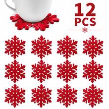 1/4/8/12pcs Christmas Red Snowflake Felt Coasters, Hollow Snowflake Coasters, Holiday Tabletop Decor Coasters, Christmas Decoration, Christmas Tableware, Holiday Christmas Tabletop Decor, Suitable For Home And Tabletop Arrangement - Multicolor - View 1