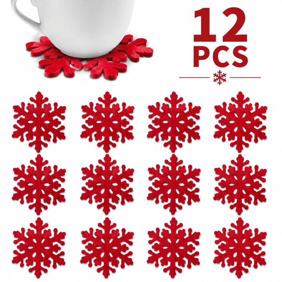1/4/8/12pcs Christmas Red Snowflake Felt Coasters, Hollow Snowflake Coasters, Holiday Tabletop Decor Coasters, Christmas Decoration, Christmas Tableware, Holiday Christmas Tabletop Decor, Suitable For Home And Tabletop Arrangement - Multicolor - View 1