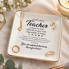 1pc Teacher Appreciation Quote Ceramic Jewelry Dish, Square Trinket Tray With Inspirational Thank You Message And Heart Accents, Gift For Teachers, Classroom Or Desk Decor - Multicolor - View 7