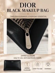 Dior Black Makeup Bag, 24.5*1.5*15.5 Cm, Portable, Large Capacity, Zipper Closure, Smooth Material, Simple And Elegant, Travel Essential - Black - View 6