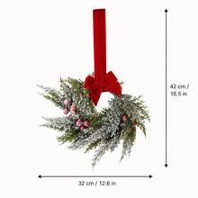 1pc Snowy Christmas Wreath With Bow And Long Hanging Strap, Green Foliage And Red Berries Holiday Wreath, Suitable For Door, Wall, Window, Cabinet, Entryway, Farmhouse Style Home And Winter Christmas Decor - Multicolor - View 10