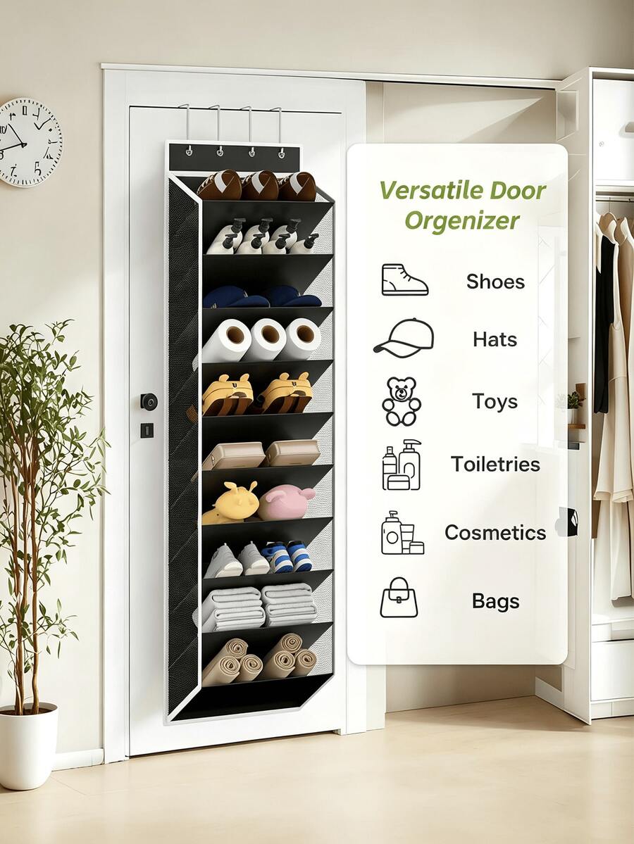 Over-The-Door Shoe Rack, Breathable Mesh Hanging Shoe Organizer, Tool-Free Hook Installation, Holds Up To 30 Pairs Of Shoes, 5cm Ultra-Thin Space-Saving Large Capacity, Suitable For Entryway Bedroom Small Apartment, Home Shoe Storage Keeps Footwear Organized