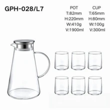 Heat Resistant Cold Water Pitcher Set, Glass Water Carafe, Cold Brew Pot, Tea Infuser Pot, Clear Glass Water Jug With Lid & Handle Comes With 6 Drinking Cups, Household Tabletop Drinkware Set For Daily Family Use - Multicolor - View 6