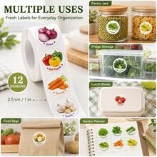 500pcs Fruit & Vegetable Cognition Roll Stickers, 1 Inch Round, 12 Patterns Per Style, English Annotation, Teacher Reward, Gift Bag, Snack Box, Baking Packaging Seal Stickers, Fruit & Vegetable Theme Party, Picnic Party Decoration Stickers, Storage Box, Food Jar, Toy Storage Box Classification Label Stickers, Food Theme Scrapbooking - Multicolor - View 2