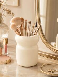1pc Minimalist Makeup Brush Holder, Rounded Cosmetic Organizer Cup For Makeup Brushes Lipstick Eyeliner Eyebrow Pencil And Beauty Tools, Aesthetic Vanity Desktop Storage For Dressing Table Bedroom Bathroom Countertop Decor - Multicolor - View 2