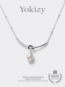 Yokizy Collar de perlas de agua dulce de plata S925 con colgante de perla blanca de 6-7mm, accesorio de cuello elegante y minimalista para uso diario de mujer - Blanco - Ver 1