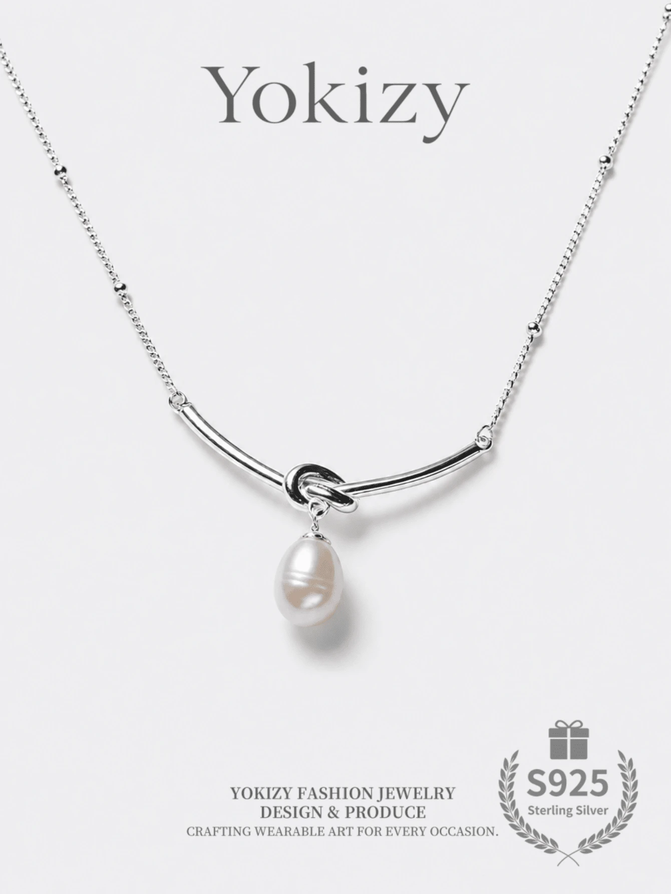 Yokizy Collar de perlas de agua dulce de plata S925 con colgante de perla blanca de 6-7mm, accesorio de cuello elegante y minimalista para uso diario de mujer - Blanco - Ver 1