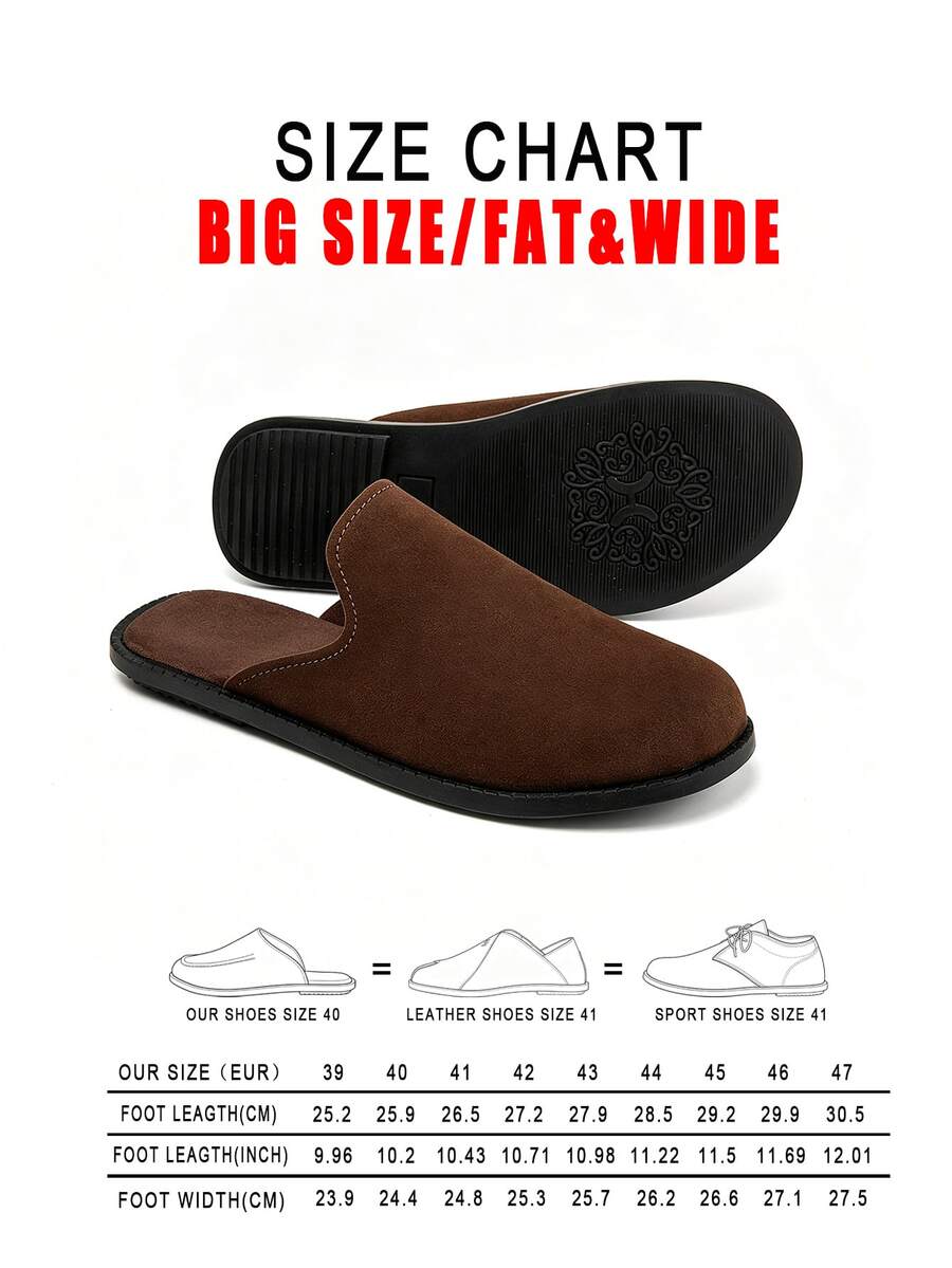 Men's Plus Size Oversized Suede Backless Slippers, Simple Design, Easy On/Off, Soft Upper, Snug Fit