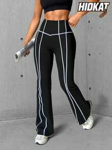 Hidkat High-Waisted Booty-Lifting Wide-Leg Yoga Pants, Streamlined Seams, Compression, 4-Way Stretch, Skin-Friendly Casual Flare Leggings - Black - View 1