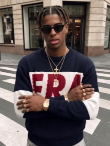 ANDREILEE Men's Casual Fashion Streetwear ERA Letter Crew Neck Loose Long Sleeve Ribbed Hem Daily Commute Versatile Knit Pullover Sweater - Navy Blue - View 4