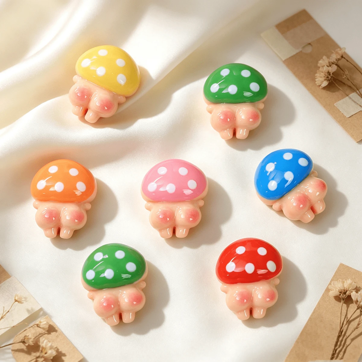 5/10/20pcs Creative Colorful Mushroom Flat Resin Pendant Accessories, Random Mixed Decorative Charms, Suitable For DIY Jewelry Earrings, Hair Clips, Phone Cases, Scrapbooking And Jewelry Making Pendant Materials - Cute Creative Mushroom - View 1