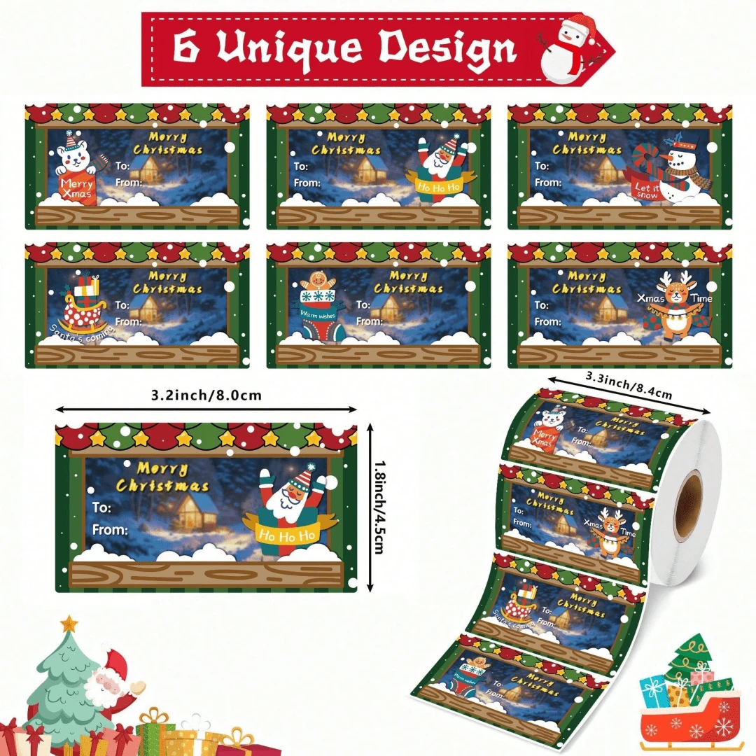 1 Roll 250 Christmas Gift Name Tag Stickers, 6 Designs - Merry Christmas To-From Self-Adhesive Label Stickers For Holiday Present Wrapping Decor - A+B+C - View 1