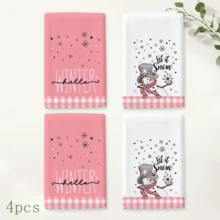 2/4/6pcs Winter Snowman Theme Printed Christmas Home Decor Kitchen Napkins, Cute Pink Hand-Drawn Style, Soft And Easy To Clean, Snowman, Snowflake, Pink And White Plaid Patterns, Winter Home Decor, Holiday Home Gift, Suitable For Kitchen Decor, Baking, Cooking, Winter Party, Christmas Season - Multicolor - View 10