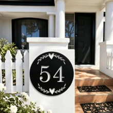 3 Sizes Available! Custom Metal House Number Plate With Elegant Olive Wreath - Black Round House Number And Address Plate - Metal House Number Plate - Black - View 8