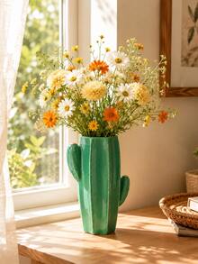 1pc Green Cactus Vase, Creative Cactus Shaped Flower Holder, Decorative Tabletop Vase For Living Room Bedroom Dining Table Shelf Boho Home Decor - New - View 5