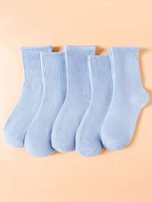 4 Pairs Unisex Solid Color Mid-Calf Socks In Brown, Navy Blue, Festive Red And Fashion Blue, High Elasticity, Comfortable, Breathable, Sweat-Absorbent, Suitable For Commuting And Holidays, All Season Wear - Multicolor - View 5