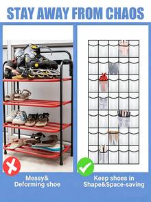 Large Capacity Door Hanging Shoe Storage Bag, Available In 40, 35, 24 Or 14 Slots. Made Of Breathable Non-Woven Fabric With Sturdy Black Frame, Dust-Proof And Moisture-Proof, Clear Visibility Of Contents. - View 9