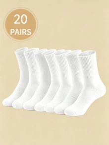 6 Pairs White High Elasticity Sports Socks, Mid-Calf Socks, Long Socks, Suitable For Daily Sports, Breathable And Moisture-Wicking Unisex Casual Socks, Back To School Essential Christmas Gift - White - View 9