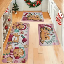 1/2/3pcs Christmas Theme Kitchen Rug, Flannel Kitchen Rug Comfortable Soft Absorbent Non-Slip Machine Washable With Non-Slip Backing Multi-Functional Home Floor Mat Suitable For Doorway Living Room Bedroom Kitchen Dining Room Bathroom Laundry Room Patio Entryway Entrance Mat Holiday Christmas Decoration Rug - Multicolor - View 4