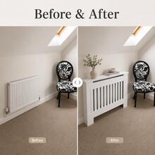 Royalswill White Radiator Cover, Modern MDF Vertical Slats Radiator Cabinet With Top Shelf, Wooden Radiator Heater Cover For Living Room, Bedroom & Hallway, 3 Sizes - White - View 8