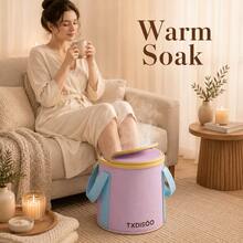 1 chiếc xô gấp gọn cầm tay dùng cho du lịch ngoài trời, tại nhà, rửa chân, ngâm chân, dùng trong ký túc xá, xô tròn tiện lợi, đẹp mắt, tiết kiệm không gian, đa năng - A - Xem 4