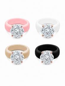 1pc Silicone Square Cut Zirconia Ring, Best Alternative To Metal Rings, Suitable For Wedding, Anniversary, Daily Sports And Valentine's Day Gift - Silicone Ring - View 2