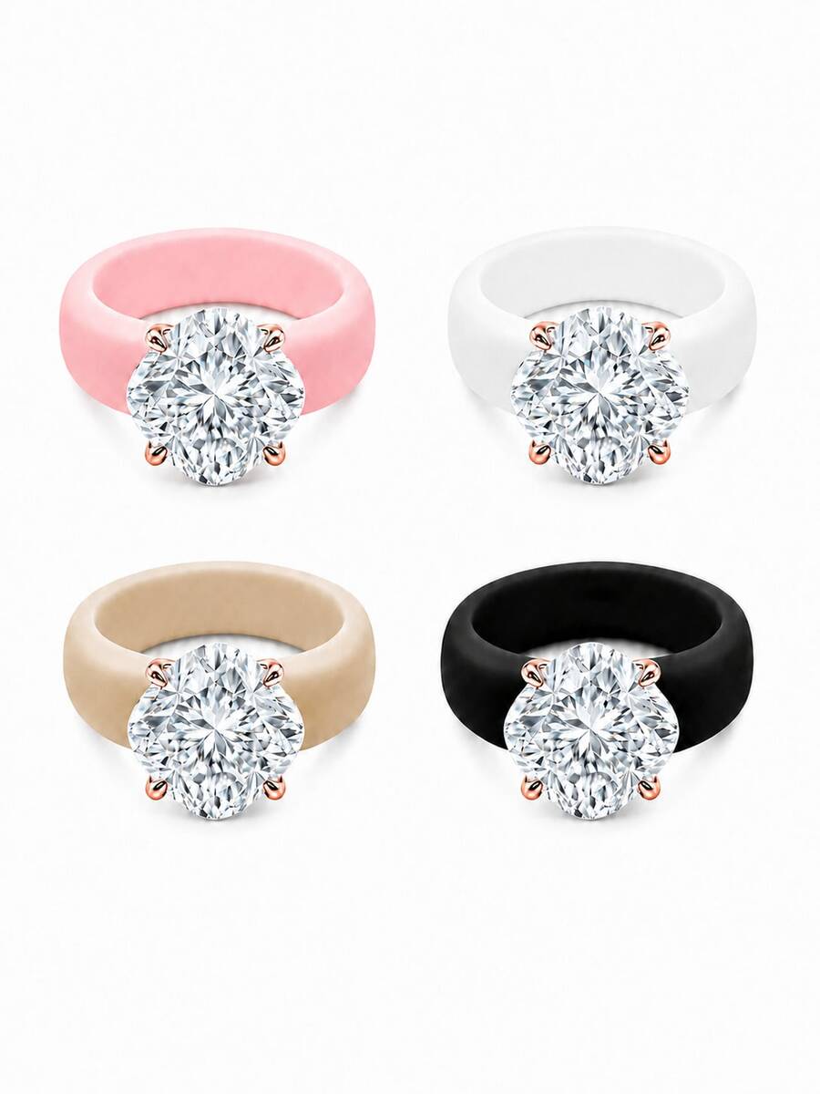 1pc Silicone Square Cut Zirconia Ring, Best Alternative To Metal Rings, Suitable For Wedding, Anniversary, Daily Sports And Valentine's Day Gift