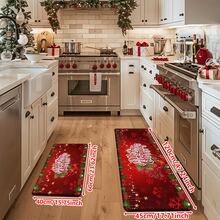 1/2/3pcs Christmas Theme Kitchen Rug, Flannel Kitchen Rug Comfortable Soft Absorbent Non-Slip Machine Washable With Non-Slip Backing Multi-Functional Home Floor Mat Suitable For Entrance Living Room Bedroom Kitchen Dining Room Bathroom Laundry Room Patio Hallway Christmas Holiday Decoration Home Decor - Multicolor - View 13